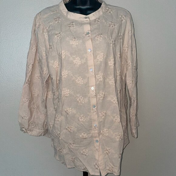 A397786** Susan Graver Embroidered Cotton Button-Front shirt w Blouse - Picture 1 of 3